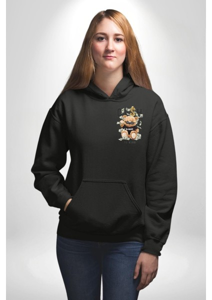 Nakit Dolar Kralı Ayıcık Sokak Stili Erkek Kadın Siyah Ön Sırt Baskılı Kapüşonlu Sweatshirt Hoodie fırsatları
