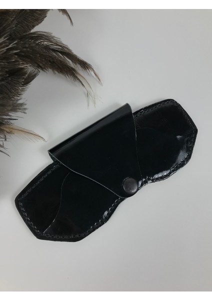 Gözlük Kılıfı Unisex Siyah Renk Hakiki Deri Rugan