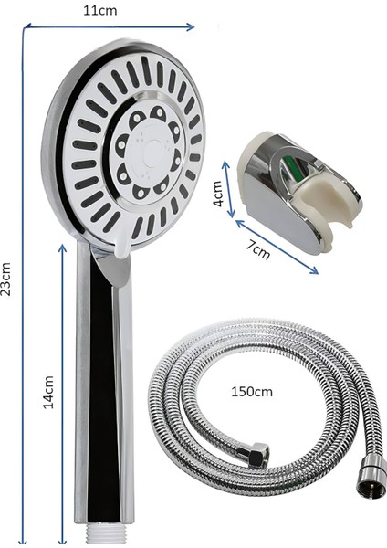 5 Fonksiyonllu Günebakan Duş Seti Hortum Mafsal ve Başlık Set Full Takım