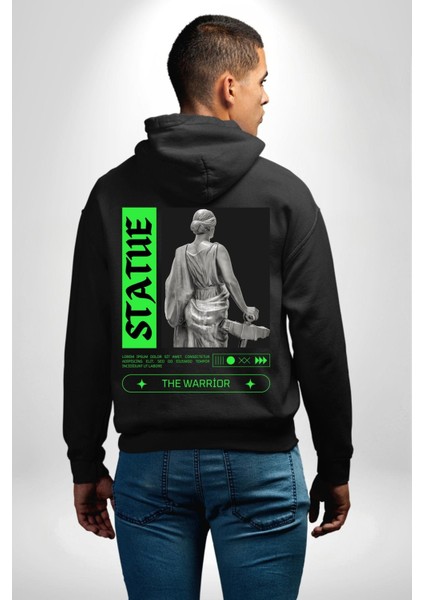 Sokak Sitili Heykel Kadın Savaşcı Erkek Kadın Siyah Ön Sırt Baskılı Kapüşonlu Sweatshirt Hoodie fırsatları