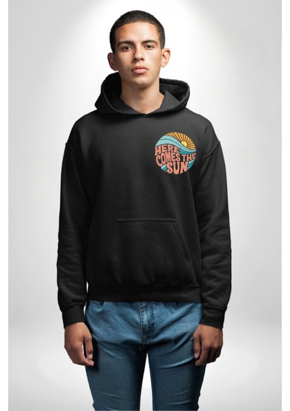 Yaz Tatili Güneş Geldi Tema Erkek Kadın Siyah Ön Sırt Baskılı Kapüşonlu Sweatshirt Hoodie modelleri