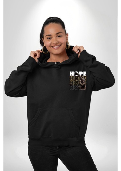 Adelet Terazi Umut Erkek Kadın Siyah Ön Sırt Baskılı Kapüşonlu Sweatshirt Hoodie fırsatları