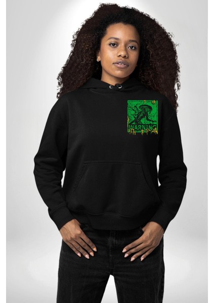 Alien Uzaylı Aranıyor Erkek Kadın Siyah Ön Sırt Baskılı Kapüşonlu Sweatshirt Hoodie modelleri