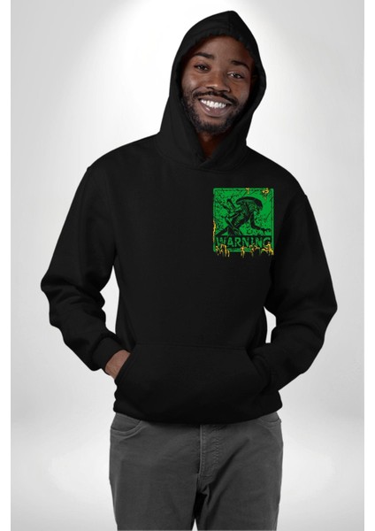 Alien Uzaylı Aranıyor Erkek Kadın Siyah Ön Sırt Baskılı Kapüşonlu Sweatshirt Hoodie indirimleri