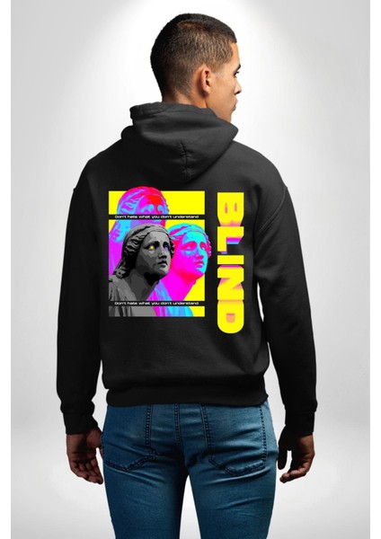 Heykel Anlamadığınız Şeyden Nefret Etmeyin Erkek Kadın Siyah Ön Sırt Baskılı Kapüşonlu Sweatshirt Hoodie fırsatları