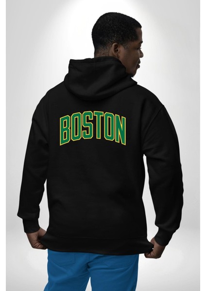 Boston Erkek Kadın Siyah Ön Sırt Baskılı Kapüşonlu Sweatshirt Hoodie modelleri