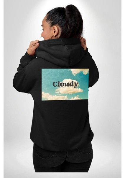 Pisikolojim Bulutlu Erkek Kadın Siyah Ön Sırt Baskılı Kapüşonlu Sweatshirt Hoodie fiyatları