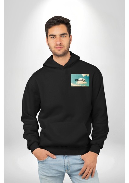Pisikolojim Bulutlu Erkek Kadın Siyah Ön Sırt Baskılı Kapüşonlu Sweatshirt Hoodie indirimleri