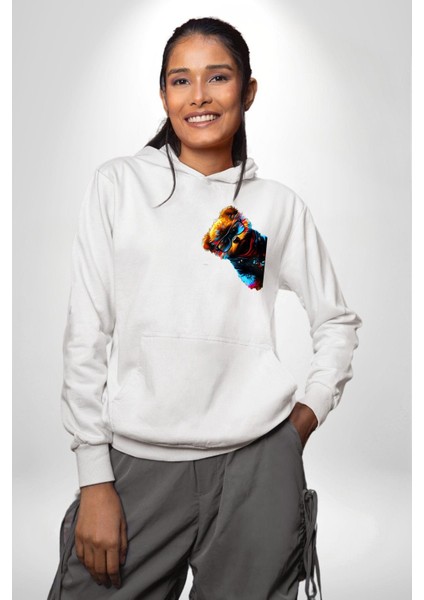 Cool Tedy Renkli Ayıcık Gözlük Erkek Kadın Beyaz Ön Sırt Baskılı Kapüşonlu Sweatshirt Hoodie fırsatları