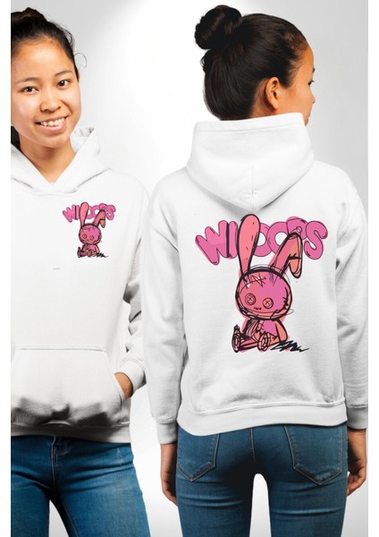 Öfkeli Voodoo Tavşan Xox Erkek Kadın Beyaz Ön Sırt Baskılı Kapüşonlu Sweatshirt Hoodie