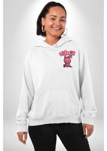 Öfkeli Voodoo Tavşan Xox Erkek Kadın Beyaz Ön Sırt Baskılı Kapüşonlu Sweatshirt Hoodie fiyatları