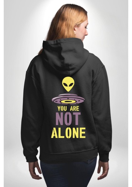 Uzaylı Yalnız Değiliz Ufo Erkek Kadın Siyah Ön Sırt Baskılı Kapüşonlu Sweatshirt Hoodie modelleri