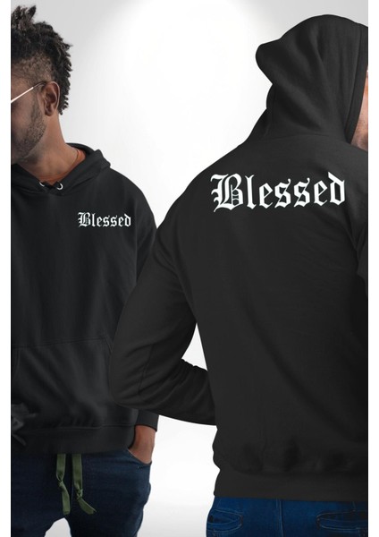 Kutsanmış Sokak Stili Erkek Kadın Siyah Ön Sırt Baskılı Kapüşonlu Sweatshirt Hoodie