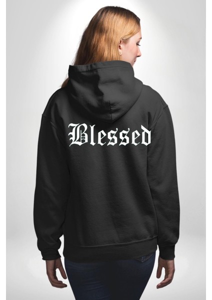 Kutsanmış Sokak Stili Erkek Kadın Siyah Ön Sırt Baskılı Kapüşonlu Sweatshirt Hoodie