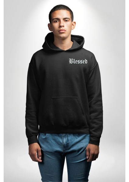 Kutsanmış Sokak Stili Erkek Kadın Siyah Ön Sırt Baskılı Kapüşonlu Sweatshirt Hoodie