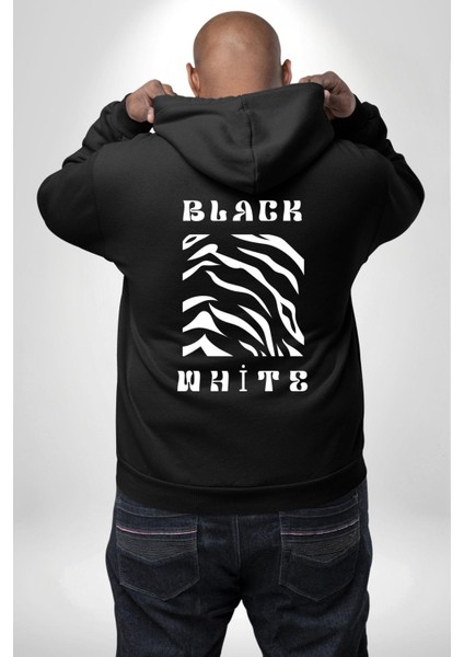 Siyah ve Beyaz Sokak Style Erkek Kadın Siyah Ön Sırt Baskılı Kapüşonlu Sweatshirt Hoodie modelleri