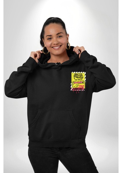 Aşk Meleği Sahte Melek Sus Erkek Kadın Siyah Ön Sırt Baskılı Kapüşonlu Sweatshirt Hoodie