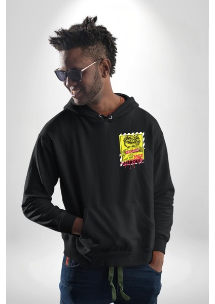 Aşk Meleği Sahte Melek Sus Erkek Kadın Siyah Ön Sırt Baskılı Kapüşonlu Sweatshirt Hoodie