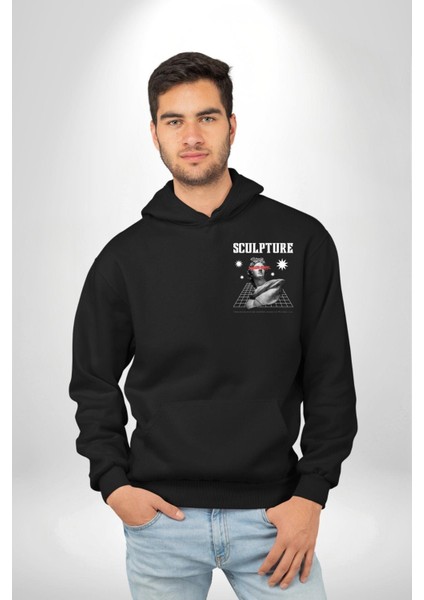Michelagelo Modern Apollo Heykel Sokak Style Erkek Kadın Siyah Ön Sırt Baskılı Kapüşonlu Sweatshirt Hoodie