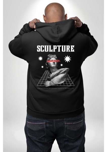 Michelagelo Modern Apollo Heykel Sokak Style Erkek Kadın Siyah Ön Sırt Baskılı Kapüşonlu Sweatshirt Hoodie