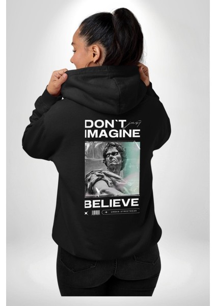 Hayal Etneyin Zeus Inanıyor Sokak Stili Erkek Kadın Siyah Ön Sırt Baskılı Kapüşonlu Sweatshirt Hoodie modelleri