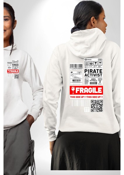 Korsan Aktivist Kırılgan Insan Kargo Erkek Kadın Beyaz Ön Sırt Baskılı Kapüşonlu Sweatshirt Hoodie