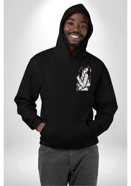 Tattooed Rose Lady Gothic Dövme Sanatı Temalı Erkek Kadın Siyah Ön Sırt Baskılı Kapüşonlu Sweatshirt Hoodie modelleri