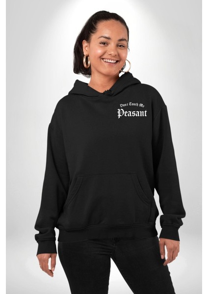 Dokunma Bana Erkek Kadın Siyah Ön Sırt Baskılı Kapüşonlu Sweatshirt Hoodie