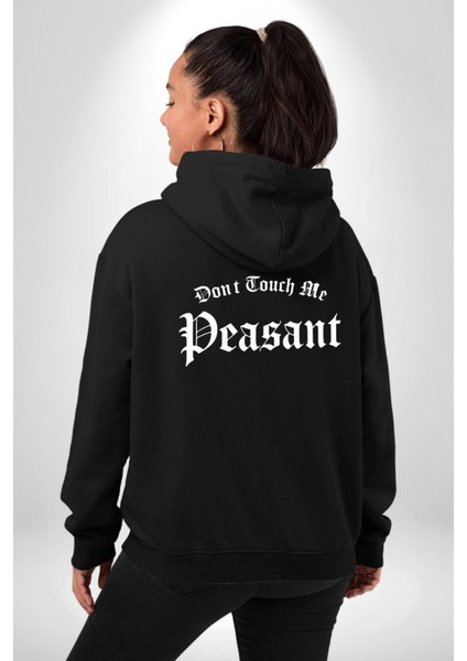 Dokunma Bana Erkek Kadın Siyah Ön Sırt Baskılı Kapüşonlu Sweatshirt Hoodie
