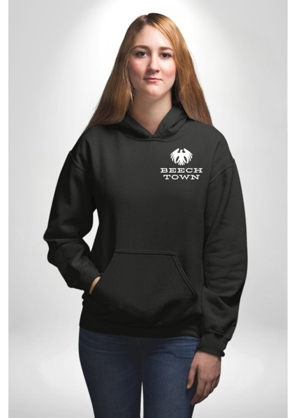 Maroon Eagle School Logolu T-Shirt Tasarımı Erkek Kadın Siyah Ön Sırt Baskılı Kapüşonlu Sweatshirt Hoodie fırsatları