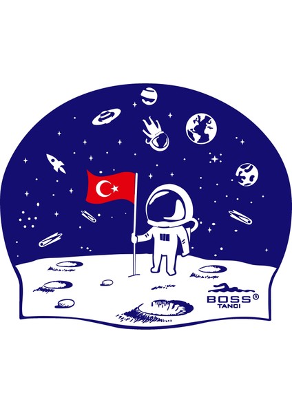 Silikon Bone Astronot Baskılı Havuz ve Deniz Bonesi