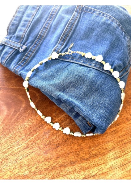 Kalp Sedef Taşlı Kolye Choker Kolye