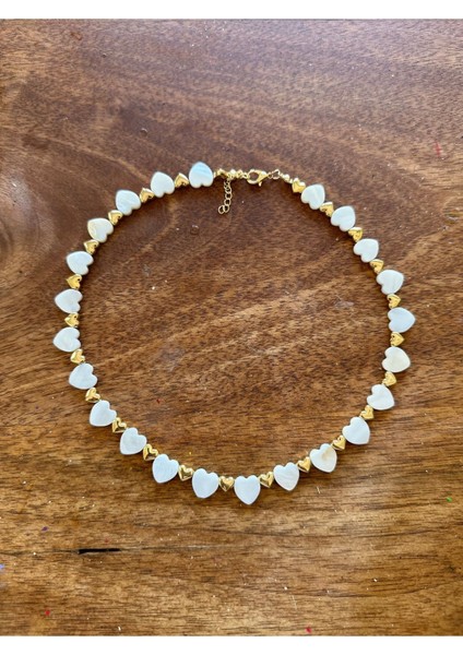Kalp Sedef Taşlı Kolye Choker Kolye