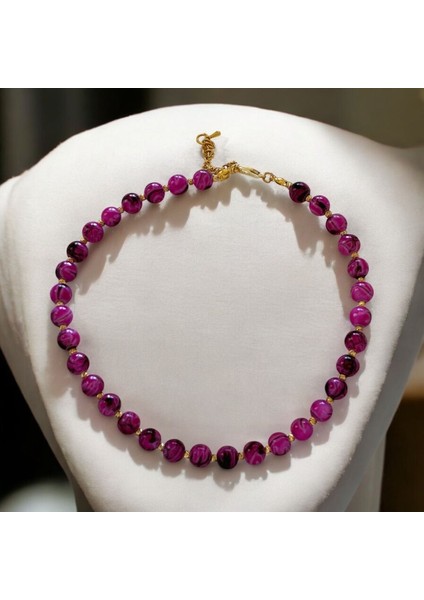 Pembe Tonları Cam Boncuk Taşlı Kolye, Choker Kolye