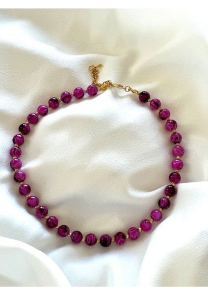 Pembe Tonları Cam Boncuk Taşlı Kolye, Choker Kolye