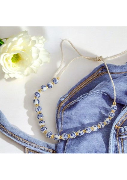 Mavi Beyaz Porselen Boncuk Kolye, Blue White Porcelain Necklace fiyatları
