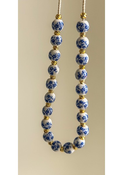 Mavi Beyaz Porselen Boncuk Kolye, Blue White Porcelain Necklace modelleri