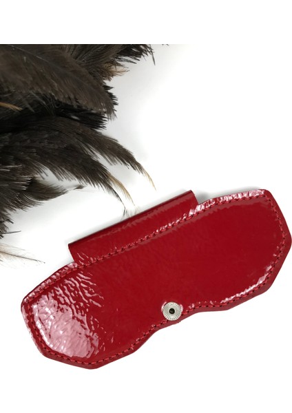 Gözlük Kılıfı Kırmızı Rugan Hakiki Deri