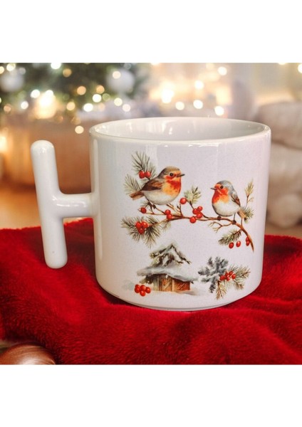 Yeniyıl Hediyelik Kupa, 2025, Yılbaşı Kupası, Özel Tasarım Porselen Kupa, Kış, Kuş, Kar, Romantik modelleri