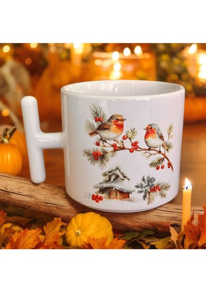 Yeniyıl Hediyelik Kupa, 2025, Yılbaşı Kupası, Özel Tasarım Porselen Kupa, Kış, Kuş, Kar, Romantik fırsatları