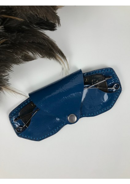 Gözlük Kılıfı Rugan Deri Unisex Mavi Renk Hakiki Deri
