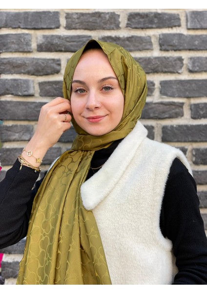 Yağ Yeşili Loryan Scarf Jakar Karmen Şal modelleri