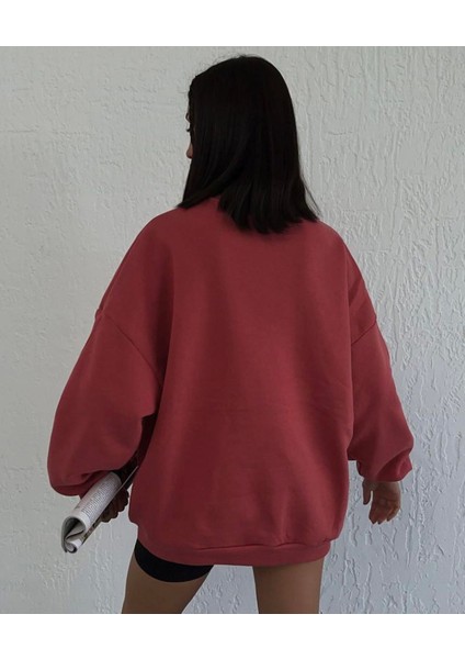 Özel Tasarım Bisiklet Yaka Rolltide Baskılı Şardonlu Kışlık Oversize Trend Kadın Sweatshırt