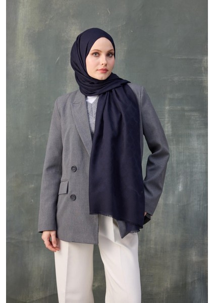 Lacivert Ipekhan Burgu Desen Pamuk Jakar Şal 8009