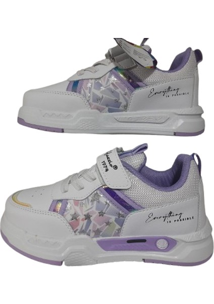 Kız Çocuk Beyaz-Lila Düz Taban Spor Ayakkabı modelleri