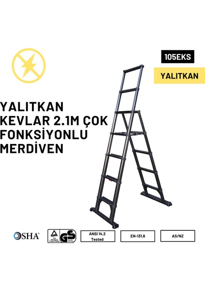 2.1m Kevlar Yalıtkan/Yüksek Gerilime Dayanıklı Çok Fonksiyonlu Merdiven 20ACKV - 105EKS