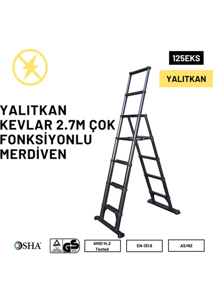 2.7m Kevlar Yalıtkan/Yüksek Gerilime Dayanıklı Çok Fonksiyonlu Merdiven 20ACKV - 125EKS