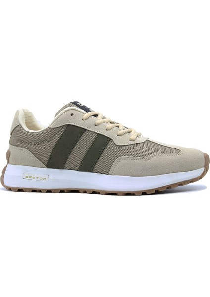 Erkek Krem Mevsimlik Kauçuk Kaymaz Taban Comfort Sneaker