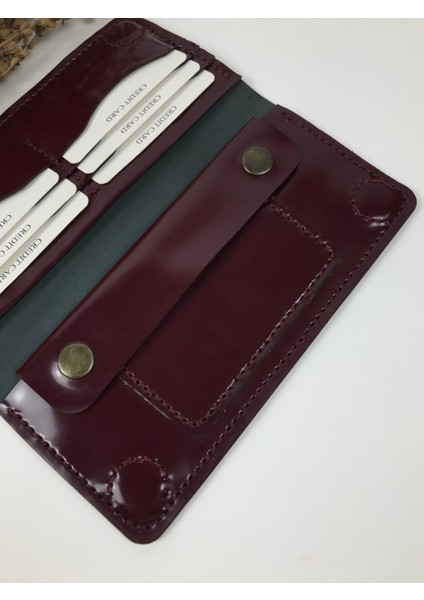 Telefon Cüzdanı Unisex Rugan Bordo Renk Hakiki Deri