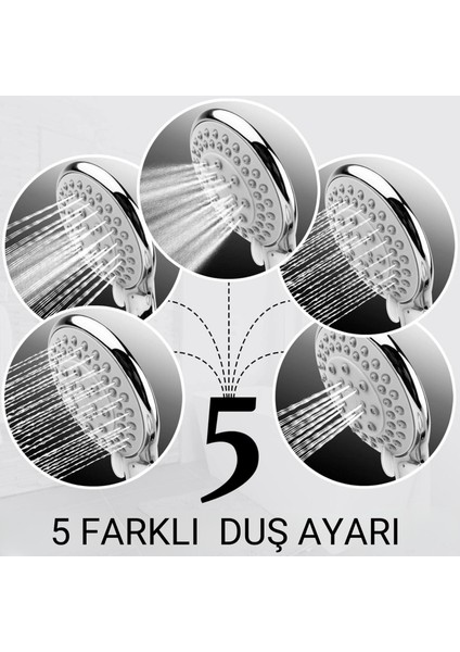 5 Fonksiyonllu Lüx Duş Seti Hortum Mafsal ve Başlık Set Full Takım